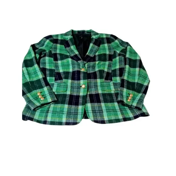 Talbot's Classic Shetland Aspen Plaid Wool Blend Multi Color Blazer Size 16 - Picture 2 of 13